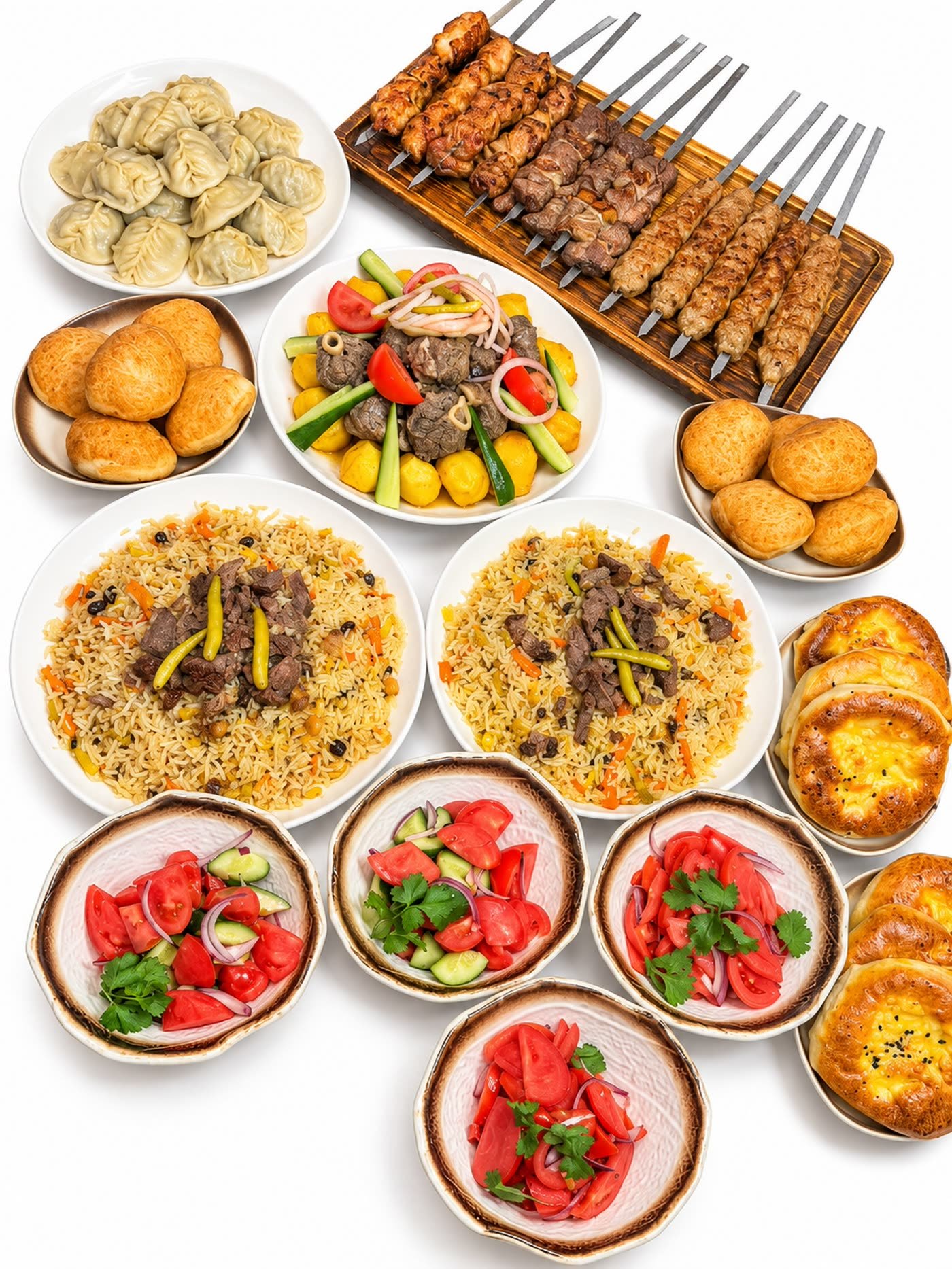 Дастархан Qauap Food: плов, манты, шашлык, баурсаки и салаты